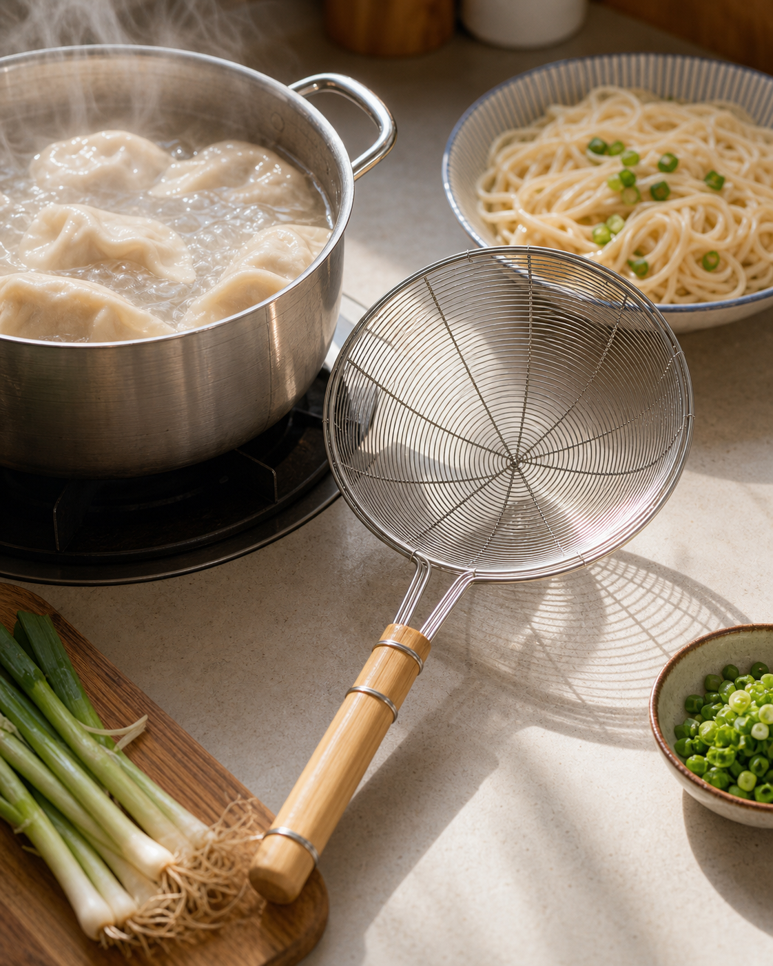 Bring water or broth to the right boil